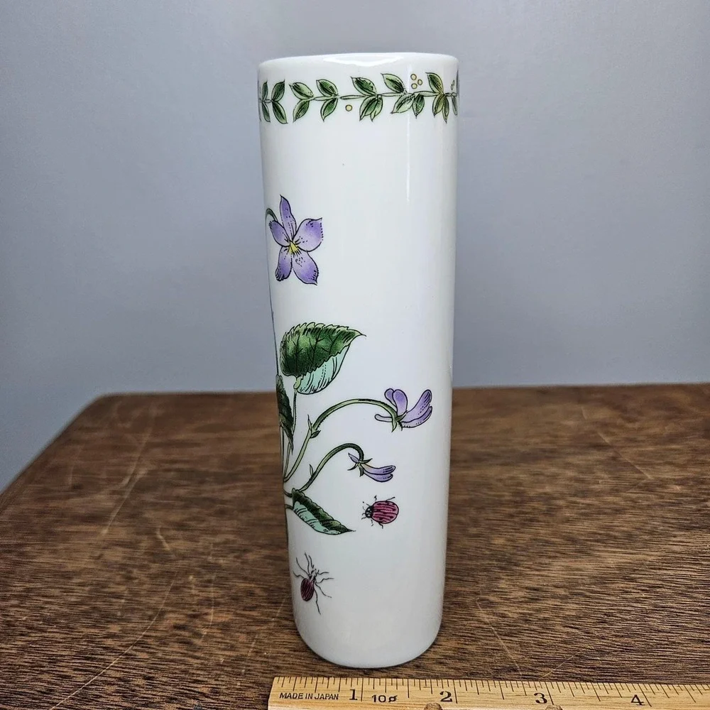 FTD Vintage Porcelain‎ Bud Vase Purple Violets Butterfly Ladybug Made in Japan